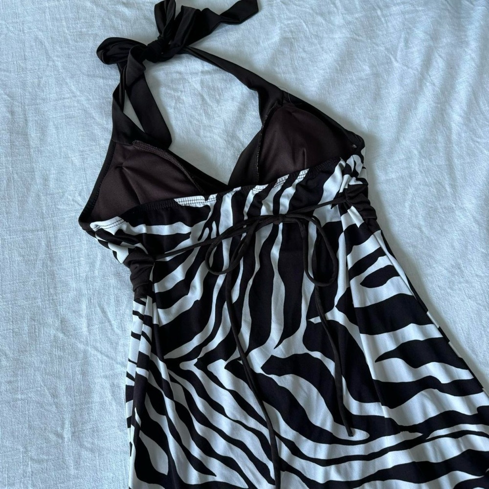 Vintage brown and white zebra halter neck mini/midi dress - Picture 6 of 7
